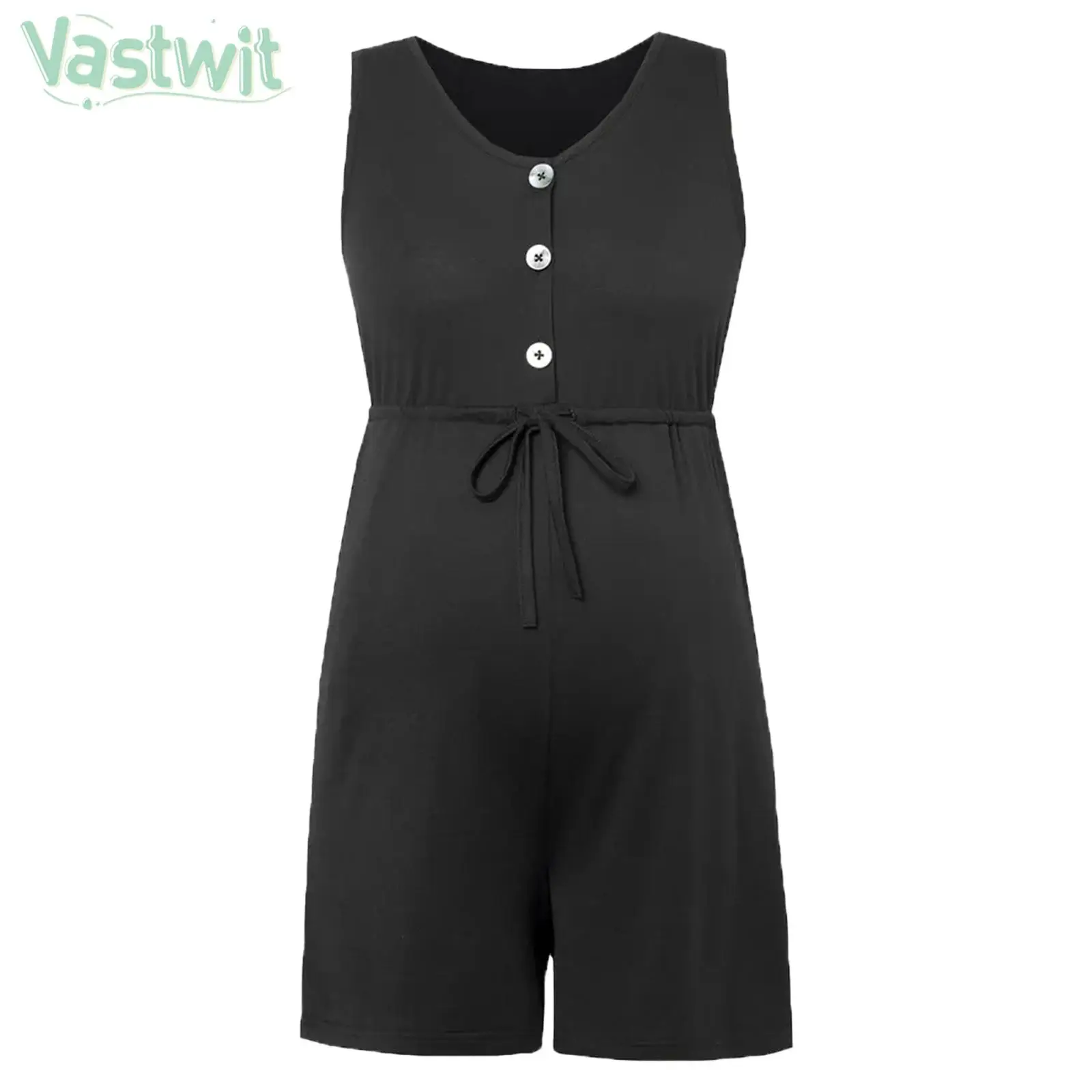 

Black Summer Clothing for Pregnant Women One Pieces Jumpsuit Sleeveless Short Pants Maternity Daily Casual Wear Clothes