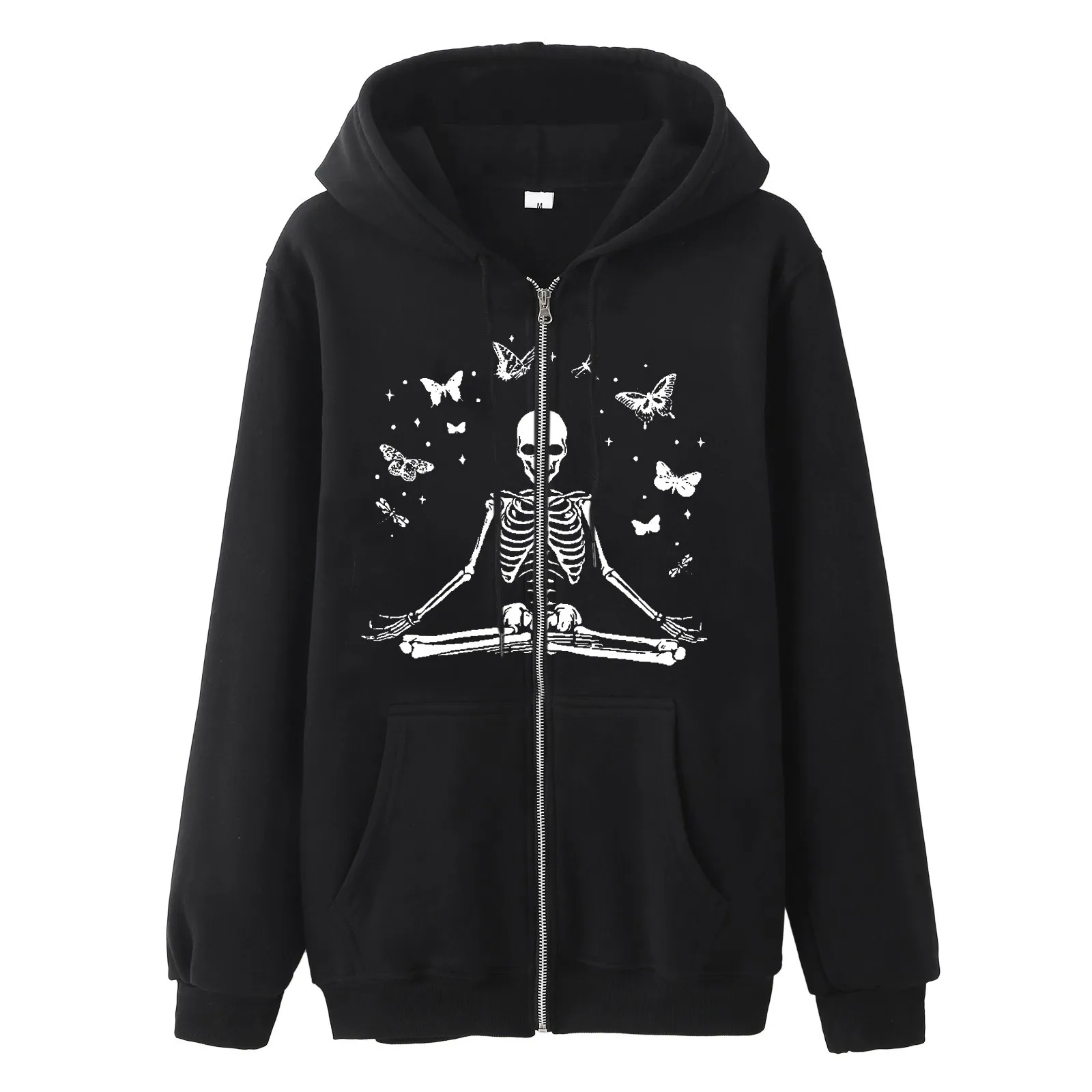 

New Gothic Zip Up Hoodie Long Sleeve Harajuku Hip Hop Vintage Sweatshirt Women Aesthetic Casual Street Style Y2k Loose Coat Tops