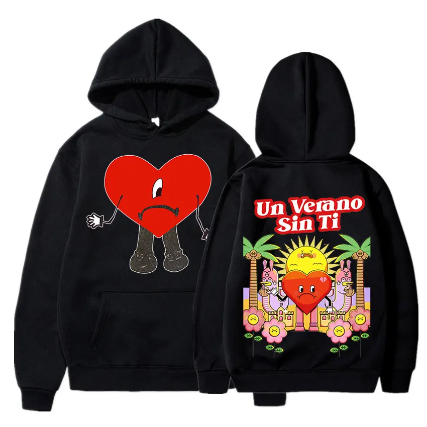 

Bad Bunny UN VERANO SIN TI Graphics Double Sided Print Hoodie Men's Women Oversized Sweatshirts Unisex Pullover Streetwear Coats
