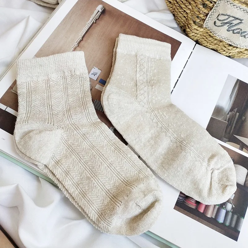 

2022 Summer Linen Women Simple Solid Color Men's Socks Mid-Tube Socks Breathable Harajuku Couple Home Socks