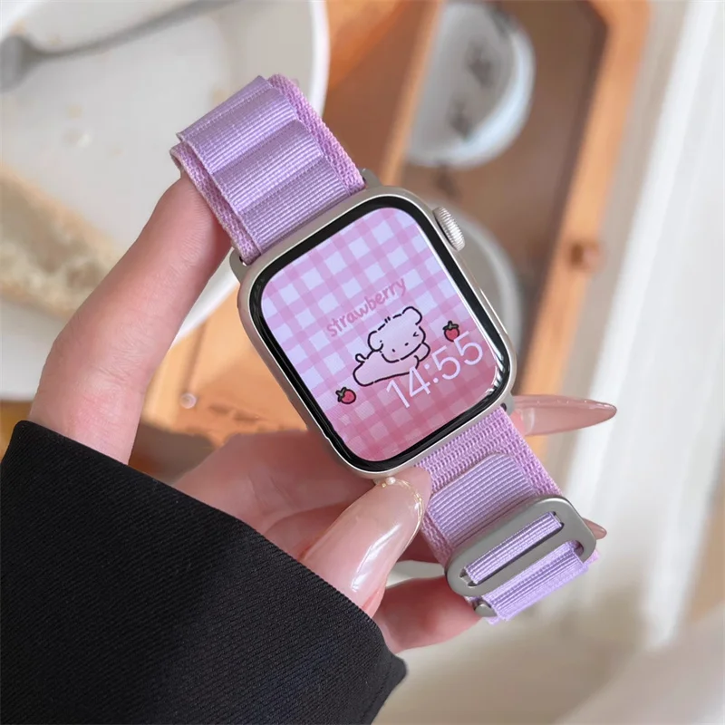

Ремешок японский Fresh Girl нейлоновый для Apple Watch Band 45 44 мм 40 мм 49 мм 41 мм 42 38, браслет Correa для iWatch Series 7 8 6 SE Ultra