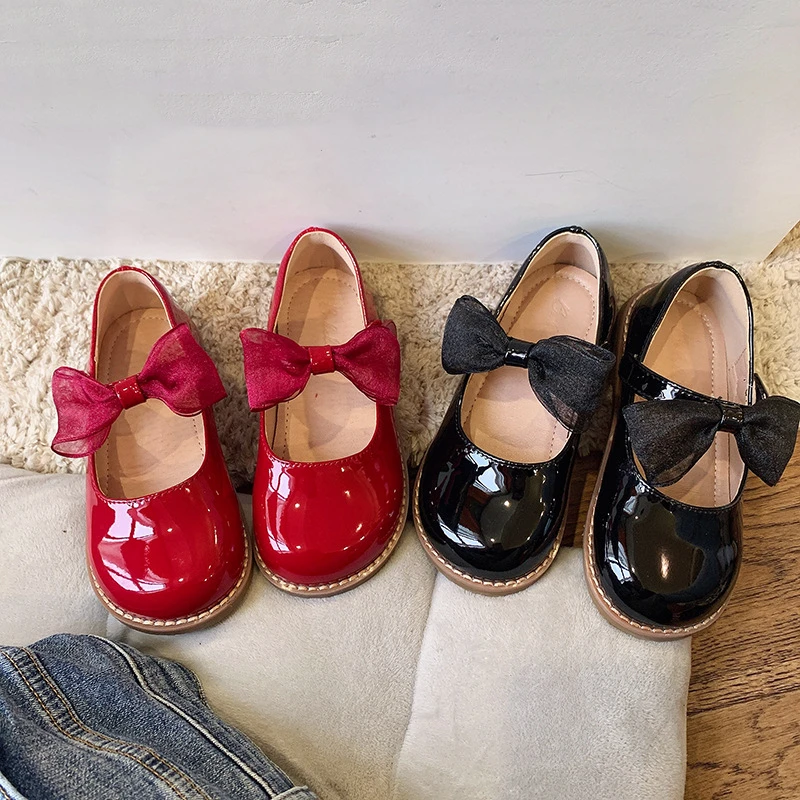 

New Children Leather Shoes Girls Baby Soft Sole Bow Fashion Toddler Flats Baby Casual Princess Kids Spring/Autumn 03A