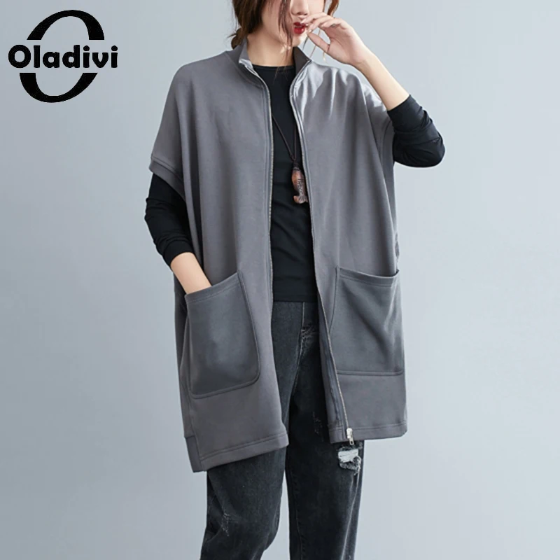 

Oladivi Casual Loose Sleeveless Hoodies Spring Autumn New Women Oversized Plus Big Sweatshirts Outerwears 9593 4XL 5XL 6XL 7XL