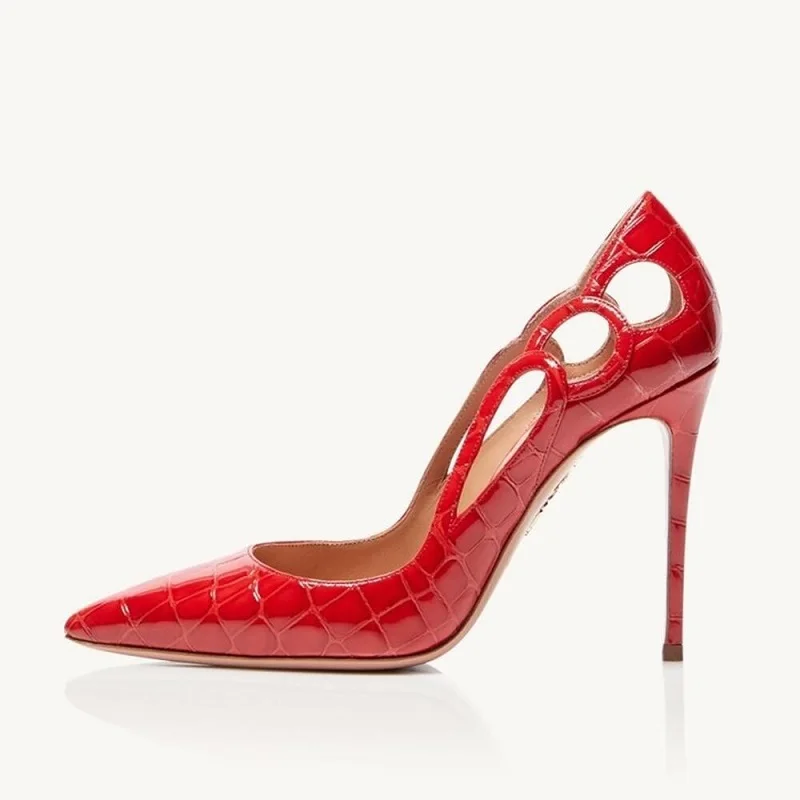 Spring pointed toe stiletto red patent leather snake-print single shoes banquet dress all-match large size custom women's sandal