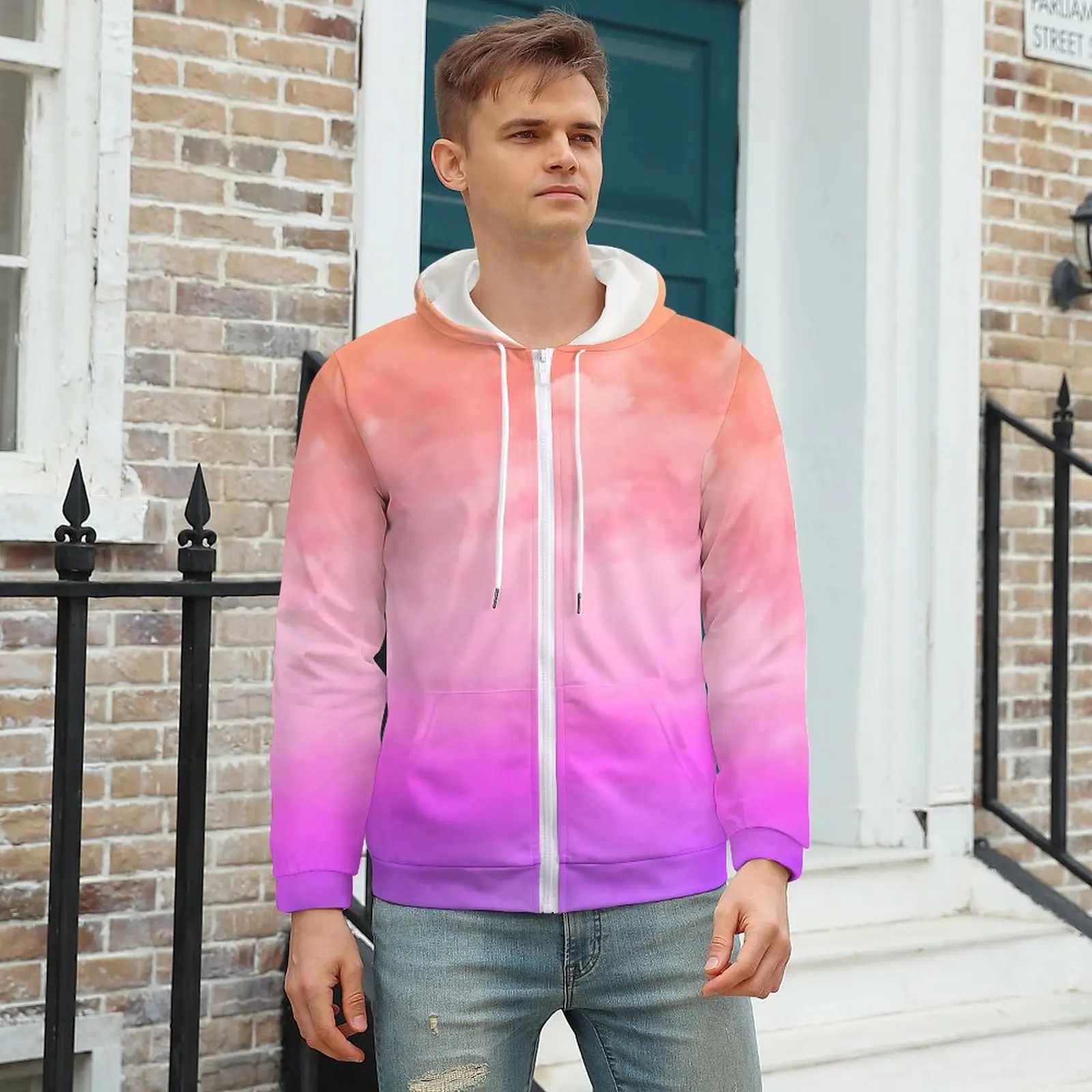 

Sunset Cloud Hoodies Bright Tie Dye Polyester Zip Up Hoodie Fashion Warm Hoodie Plus Size