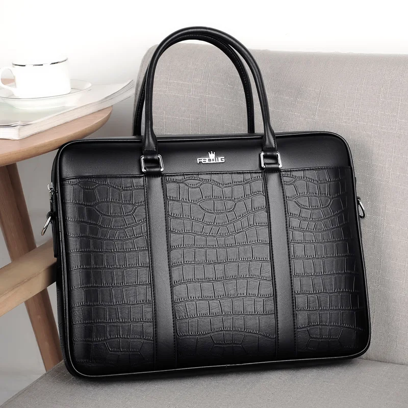New Men's Bag Fashion Business Briefcase For Men Crocodile Pattern Leather Handbag For 14 Inch Laptop Casual Shoulder Bags