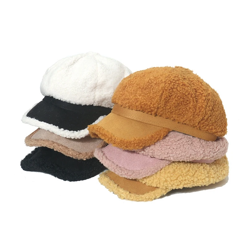 

Korean Version Solid Color Short Brim Keep Warm Women Beret Painter'S Hat Autumn Winter Peaked Cap Women'S Winter Hat