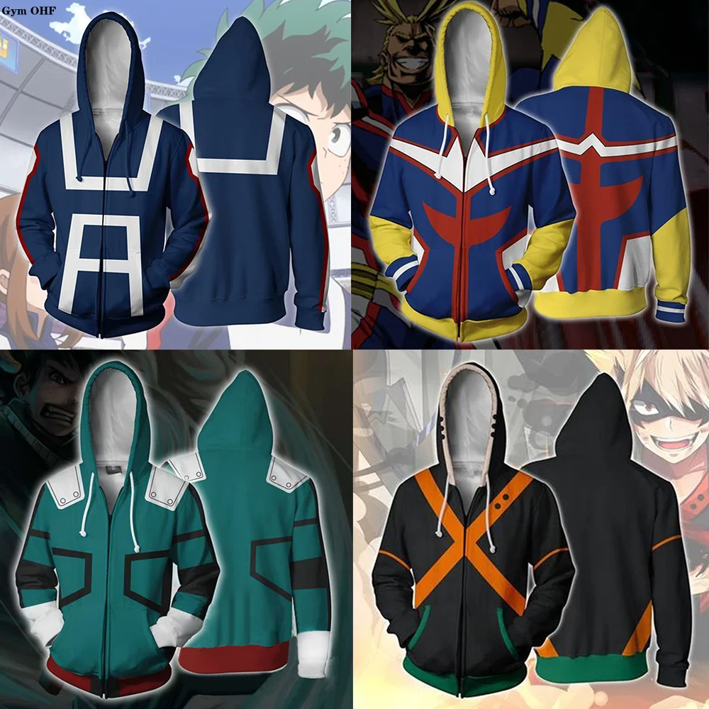 

My Hero Academia 3D Men Women Zipper Hoodie Cosplay Costume Hooded Jacket Sweatshirt Streetwear Full Zip Hoodie Boy Girl Kids
