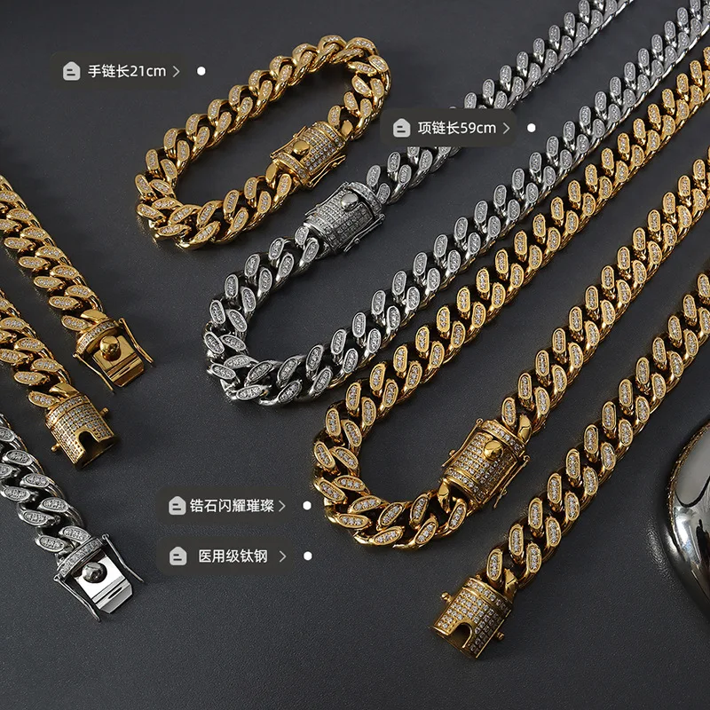 Браслет-цепочка ожерелье с Кубой комплект из двух частей нержавеющая сталь для