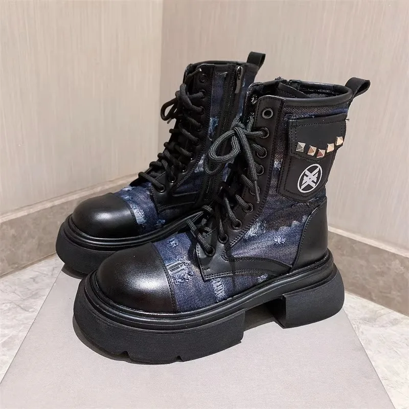 Женские ботинки челси на платформе Черные ботильоны плоской подошве молнии