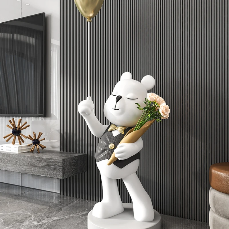 

Creative bouquet violent bear large floor decoration online celebrity luxury home living room TV cabinet next to high-end
