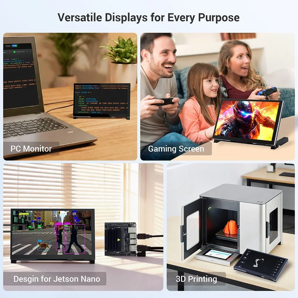 Фото 7-дюймовый IPS DSI сенсорный экран 1024*600, монитор с 5-точечным емкостным управлением, совместимый с RPI 5, 4B, 3B+, 3B/BB, черный, с профессиональной подставкой №5