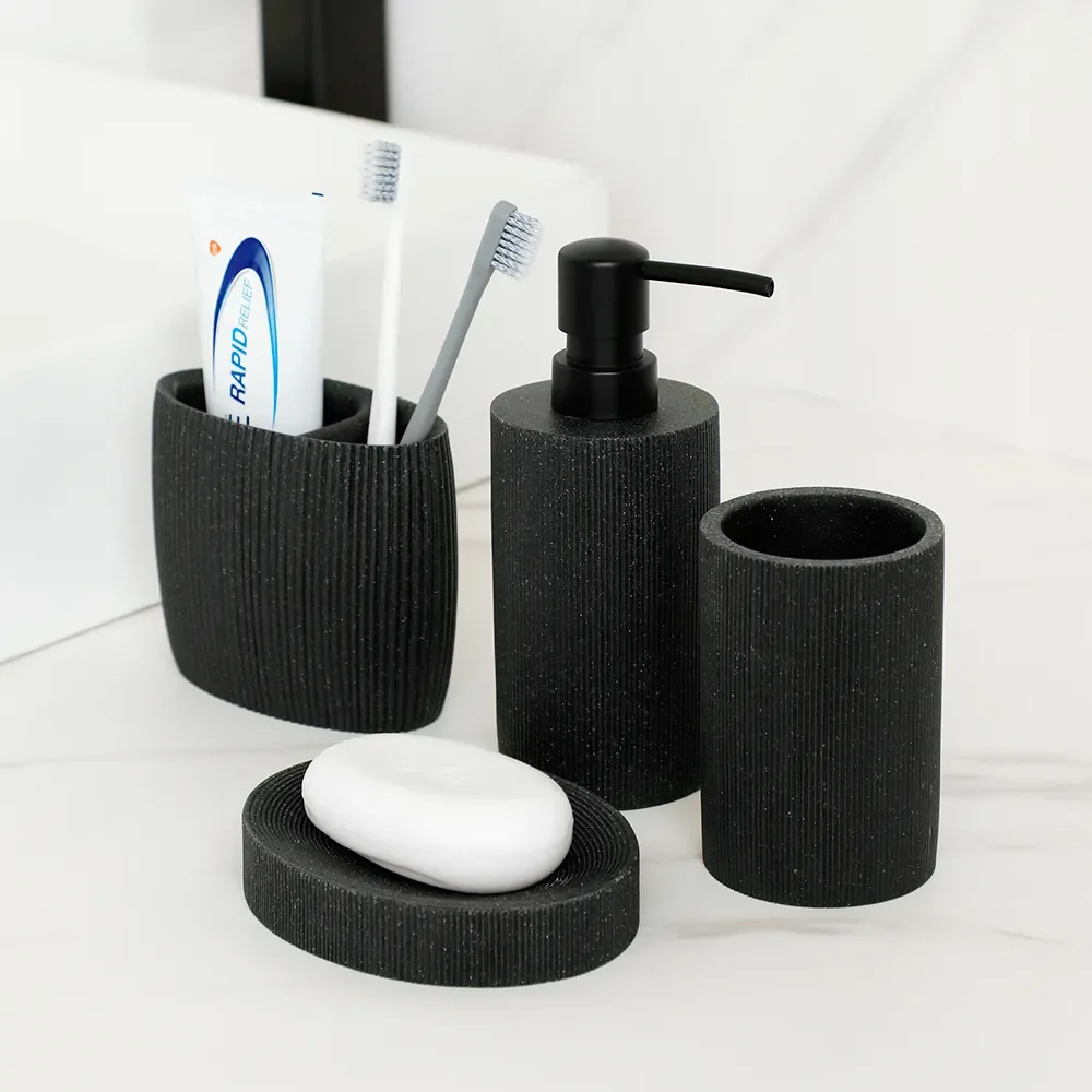 

Черный набор аксессуаров для ванной комнаты или одинарный с держателем для зубных щеток, диспенсер для мыла, стакан для чашек, держатель для...