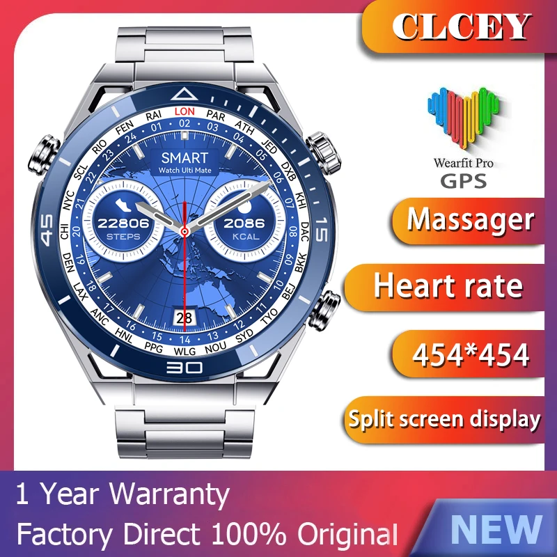 Новинка 2023, мужские умные часы со стандартной беспроводной зарядкой, Bluetooth, звонки, фитнес-браслет с GPS-трекером, экран 454*454 Ultra HD