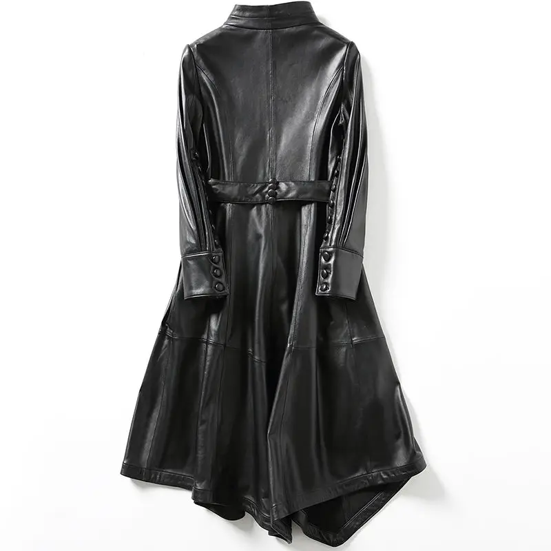 100% Sheepskin 2022 Autumn Genuine Leather Coat Women's Long Slim Sheepskin Windbreaker Jacket