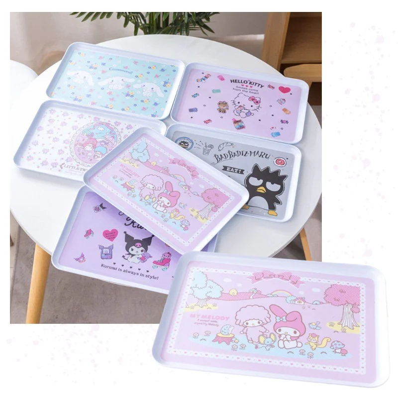 

Прямоугольная тарелка в стиле аниме My Melody Cinnamoroll Kuromi, кавайный креативный фруктовый десерт поднос для снэков, лоток для сухих фруктов, мален...