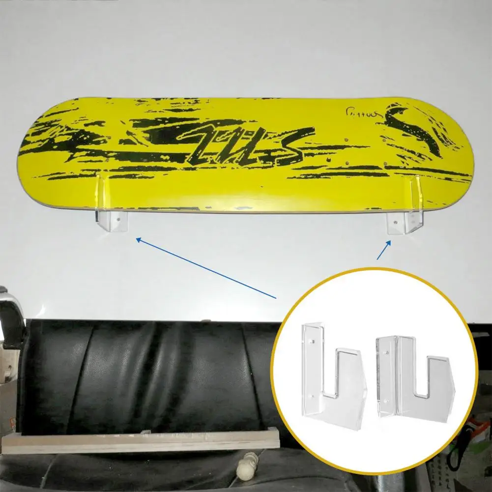

1 Pair Transparent Skateboard Holder Wall-Mounted Strong Bearing Capacity Skateboard Display Holder Large Hanger for Longboard