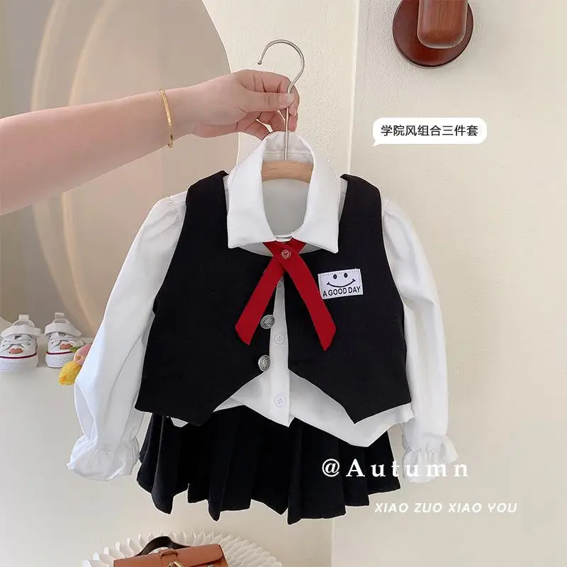 

Униформа JK для девочек, детский жилет без рукавов + Повседневная белая рубашка + однотонная плиссированная юбка, костюм, детская одежда