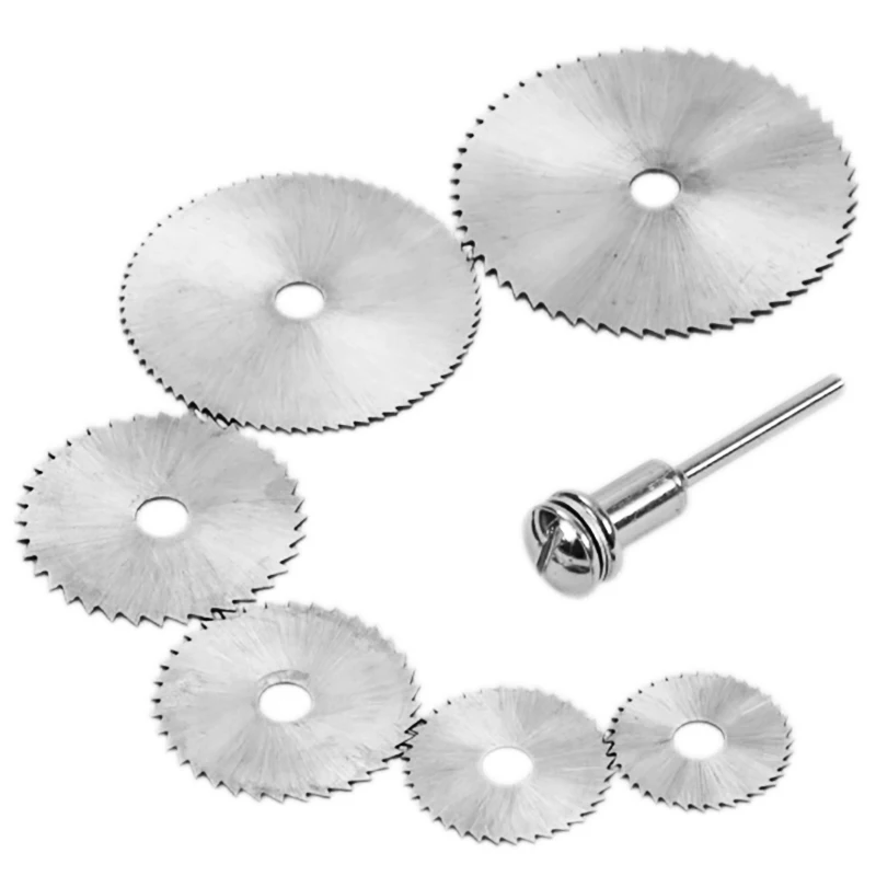 

7pcs HSS Rotary Tool 22 /25 /32 /35 /44 /50mm Circular Saw Blades Cutting Wheel Discs Mandrel for Dremel Cut off