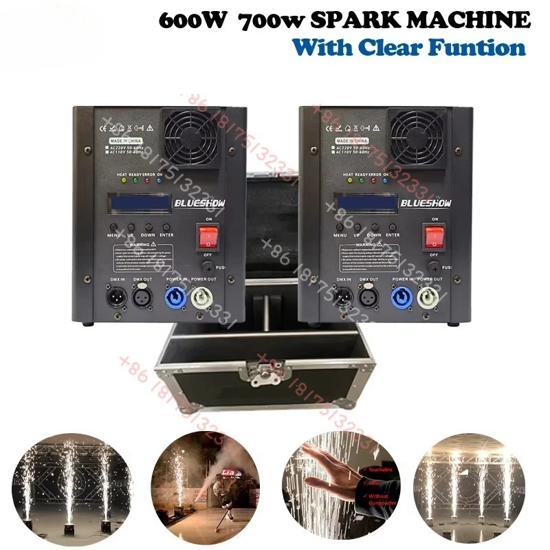 Фото 2 шт. 650W/600W/700W машины для холодных искр с опцией Flightcase, Ti-порошок, прозрачные, DMX, с дистанционным управлением №1