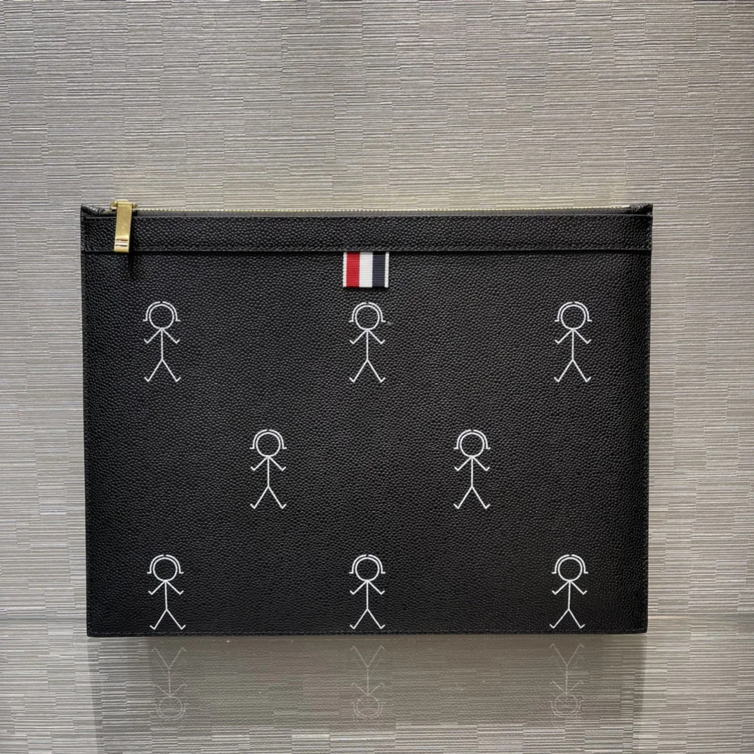 Classic TB Clutch Bag Luxury Brand Matchstick Men Design Business Causal Handbags Black Leather Large Capacity Mobile Phone Bag