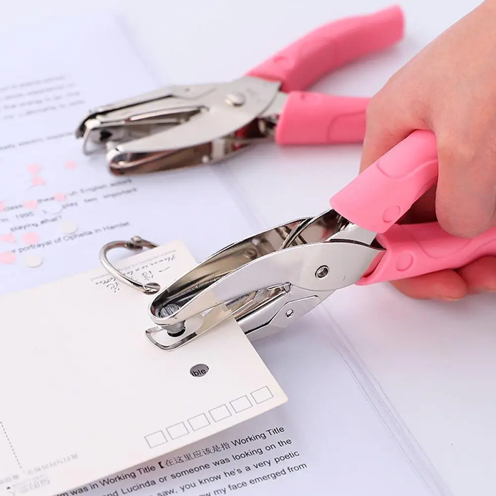 

Hand Held Pink Metal Paper Hole Punch Heart Circle Shape Single Hole for Scrapbook Notebook Greeting Cards Puncher Hand Tool