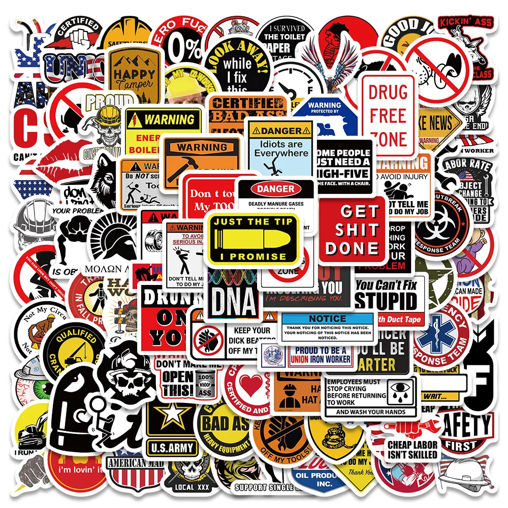 

100Pcs Hard Hat Stickers Funny Waterproof Decals For Laptop Luggage Helmet Guitar Phone Cars Graffiti Stickers