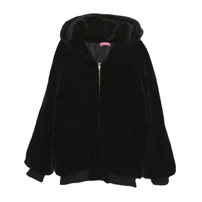 2023 Fashion Winter Imitation Mink Loose Sweater Women Thick Fur Zipper Coat Mid-length Hooded Waterproof Mink Solid Long Coat