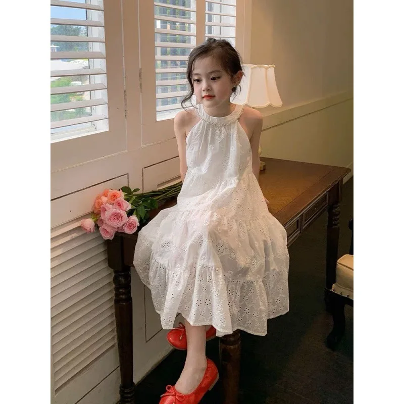 

2023 New Baby Girls Dress Sleeveless solid floral Kids Dress summer Birthday Baptism Bridesmaid party beach dresses