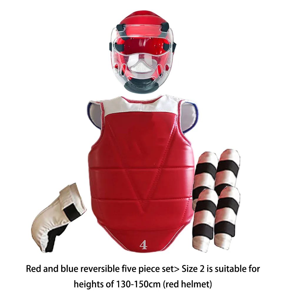 

5 Pcs Taekwondo Protective Gear Set Helmet Brace Protection Glove Protector for Boxing Exercise Equipment Size 2