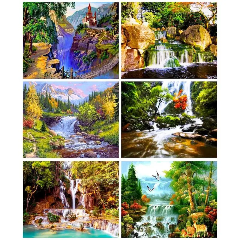 

GATYZTORY Acrylic Painting by numbers Picture Paint Waterfall Landscape DIY Pictures by numbers Adults Crafts Wall Decor