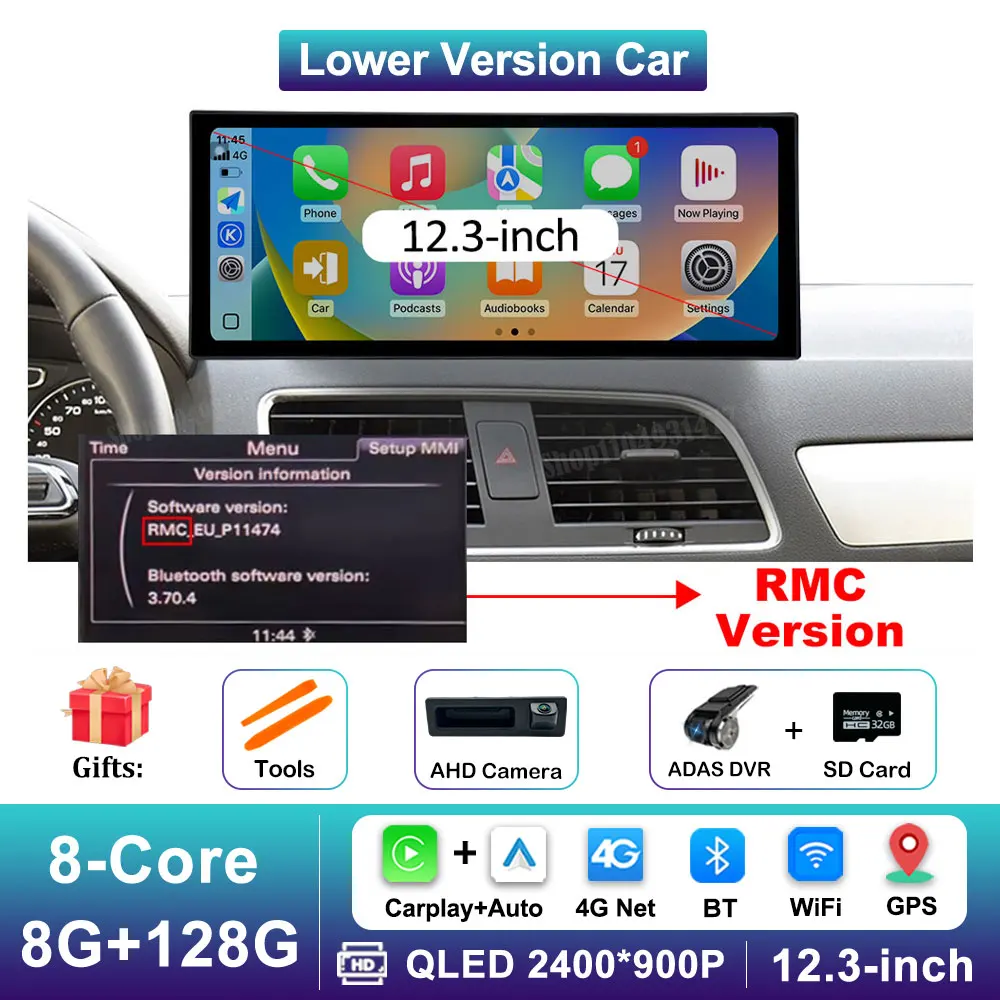

Автомобильный мультимедийный радиоплеер Android 16 с беспроводным CarPlay для Audi Q3 2013-2018, GPS-навигация, Bluetooth, 12,3-дюймовый ультратонкий HD-экран