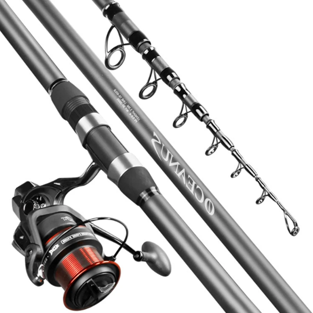 

2.4m-5.4m High Carbon Fiber Telescopic Fishing Rod and Reel Combo Set Carp Super Hard Rock Long Throwing Sea Pole Spinning Reels