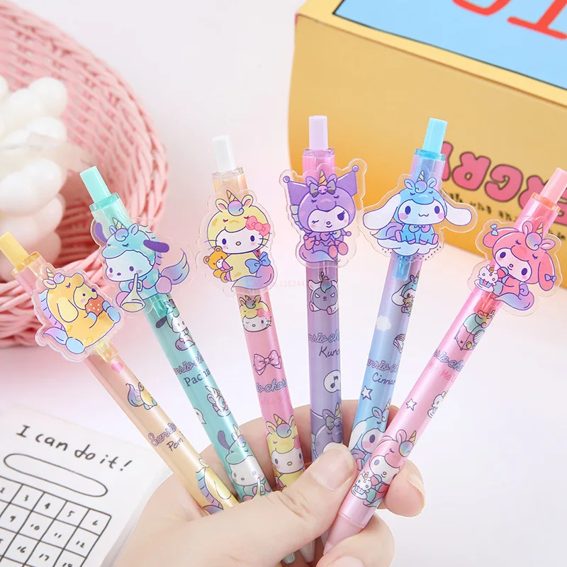 

2023 New 48pcs New Sanrio Unicorn Hellokitty Kuromi Melody Gel Pen Cartoon Cute Acrylic Patch Neutral Pen Stationery Wholesale