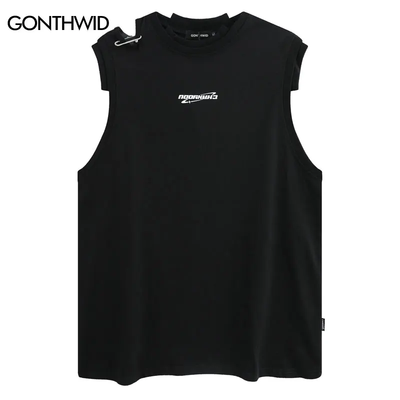 Майка женская оверсайз в стиле хип-хоп однотонная жилетка без рукавов 2024