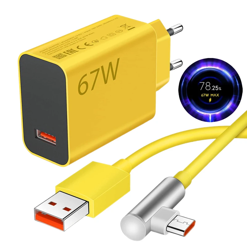 Быстрое зарядное устройство 67 Вт с кабелем 6 А для Xiaomi Redmi POCO Настенное USB вилкой