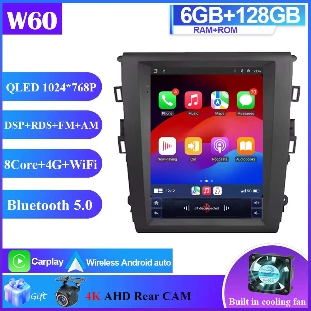 Беспроводной Carplay для Ford Mondeo Fusion MK5 2013 2014 2015 Android15 Радио Авто Мультимедийный Плеер Вертикальная Навигация Головное Устройство