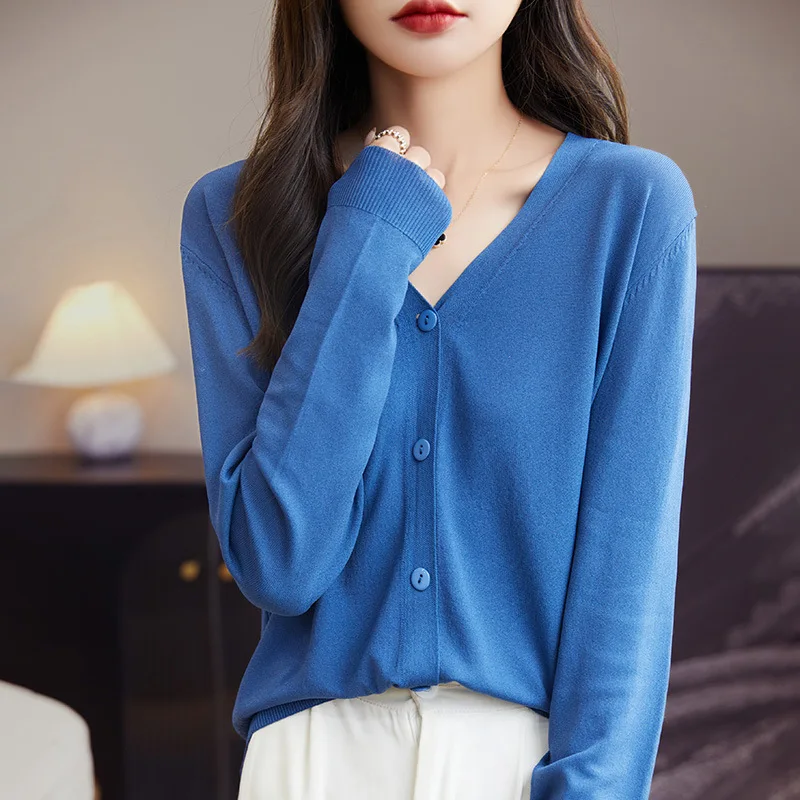 Повседневные женские кардиганы весна-лето свободный свитер с v-образным вырезом