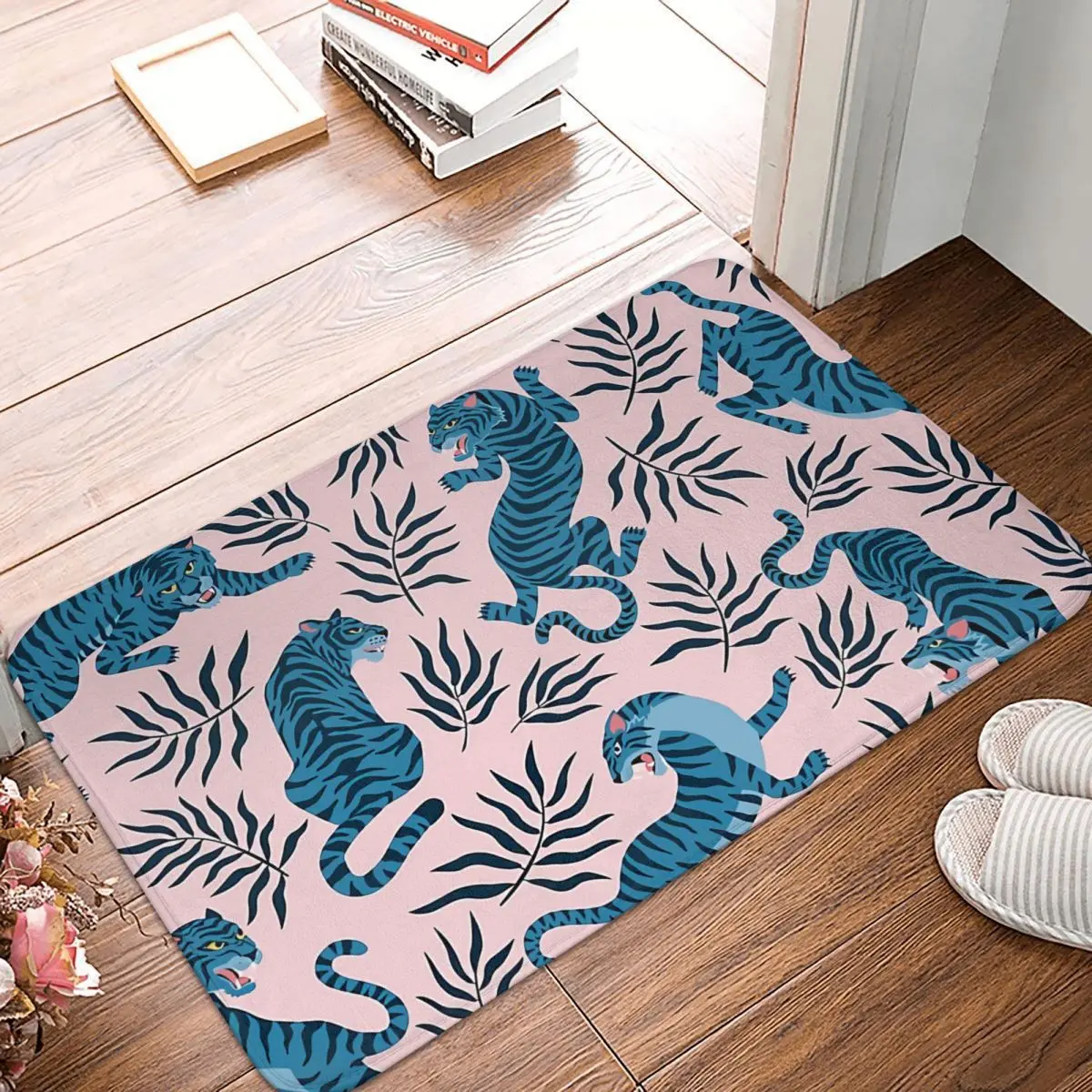 

Противоскользящий коврик для кухни с изображением тигра, животных, влюбленных, коврик с изображением азиатских тропических листьев, коврик для прихожей, домашний декор