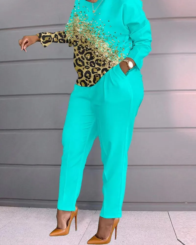 Осенний повседневный комплект из двух предметов с принтом женский модный