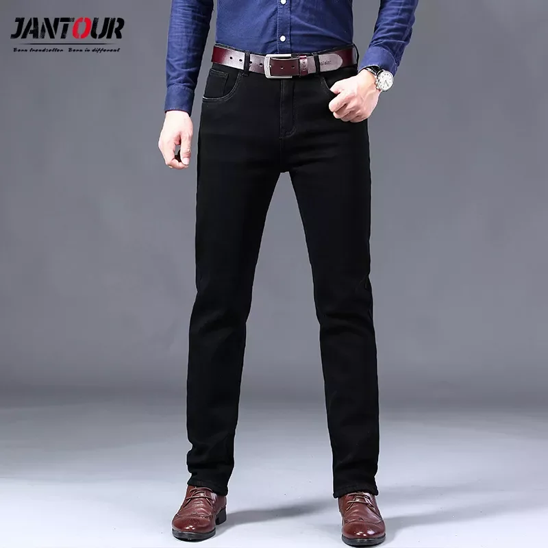 

NEW IN Winter Men's Warm Fleece Jeans Stretch Casual Straight Thick Denim Flannel Jeans Soft Black Pant Trousers Plus Size 2