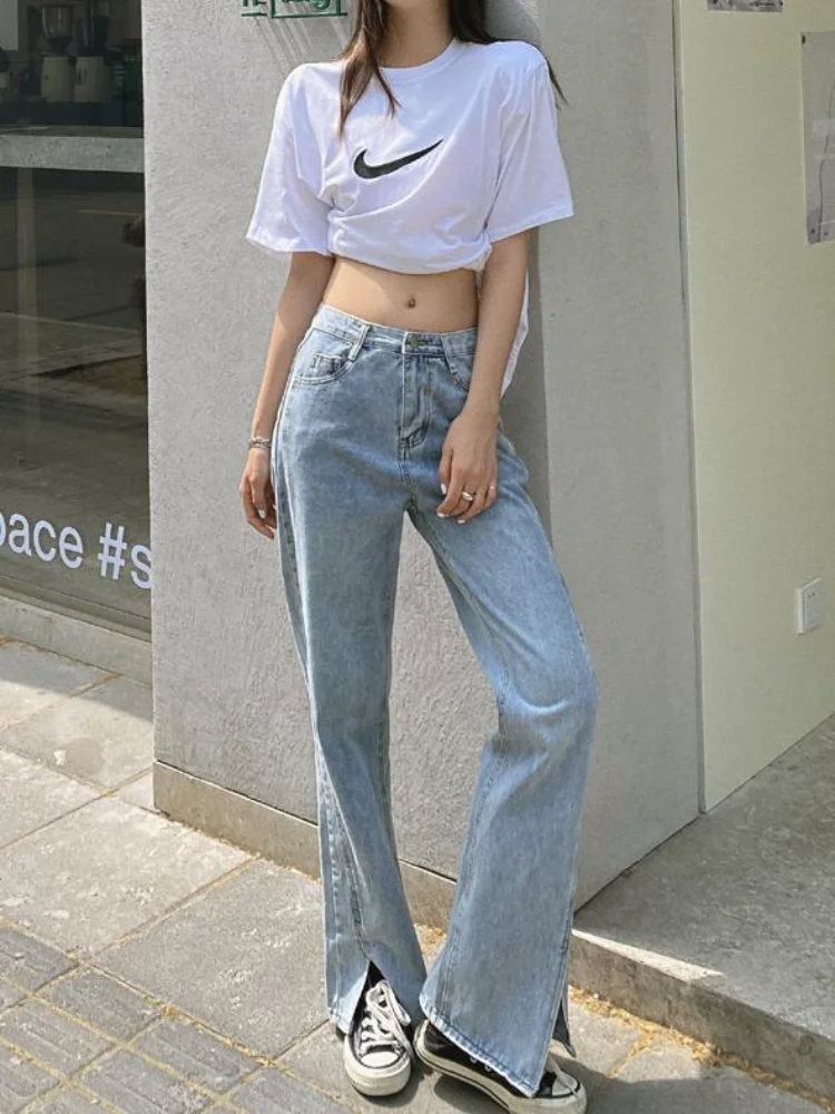 Женские джинсы с разрезами Y2k весенне-летние брюки высокой талией в Корейском