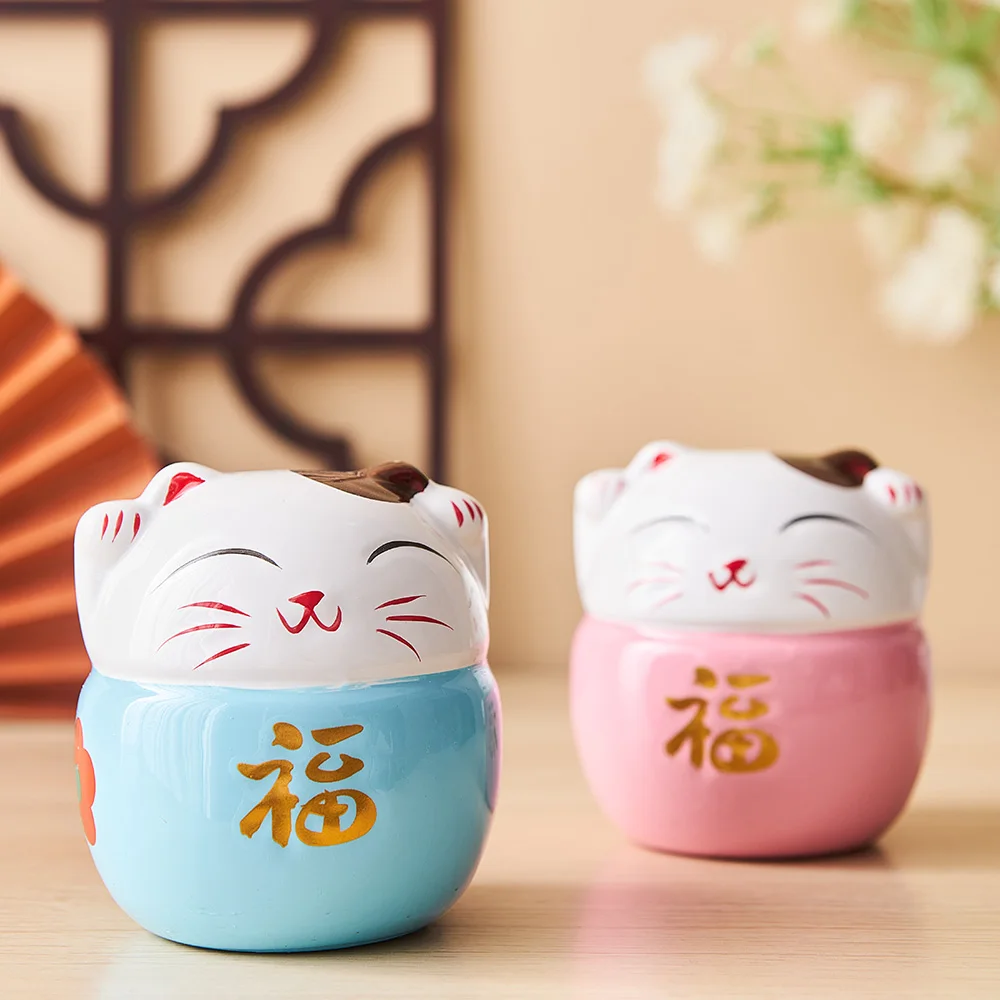 

Ceramic Piggy Bank Fun Lucky Cat Statue Modern Home Decoration Desk Accessories Living Room Decoration Animal Model Wind Chimes