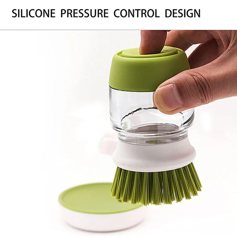 

Automatic Liquid Adding Dish Brush Press Dish Brush Kitchen Brush Pot Decontamination Stove Brush Handheld Soap Dispenser