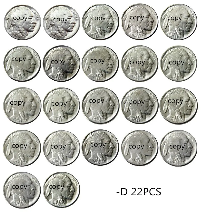 

US A set of(1913-1938)D 22pcs с гравировкой в виде американского бизона из никеля Five centes копия декоративная монета