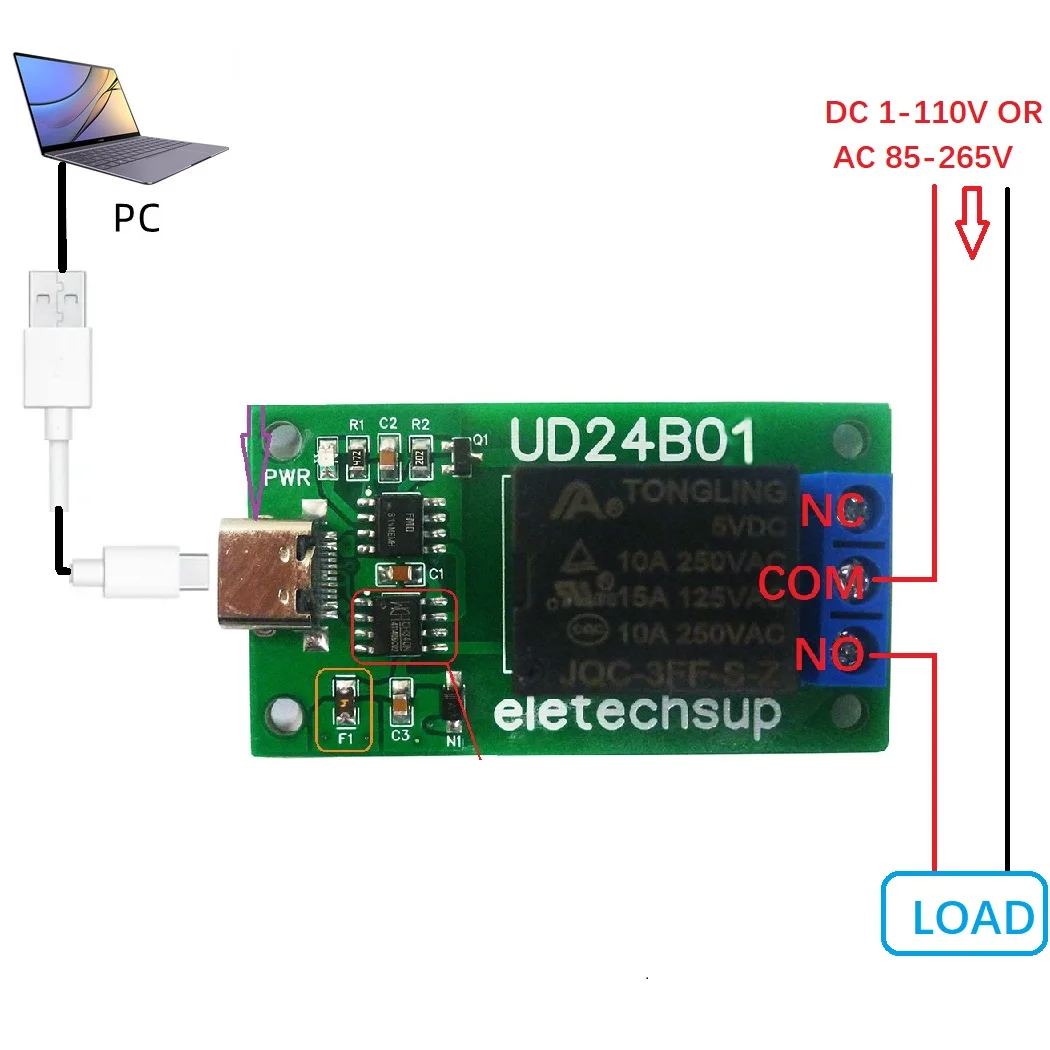 N229E01 DC 5 В 12 ПК UART Переключатель последовательного порта TYPE-C USB TTL232 Релейный модуль