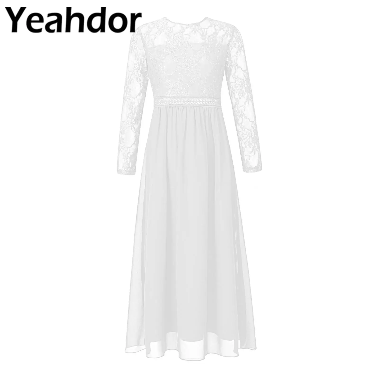 

Flower Girls Dresses Kids Girls Floral Lace Chiffon Princess Dress Children Long Sleeve Wedding Party Dress Petites Filles Robes