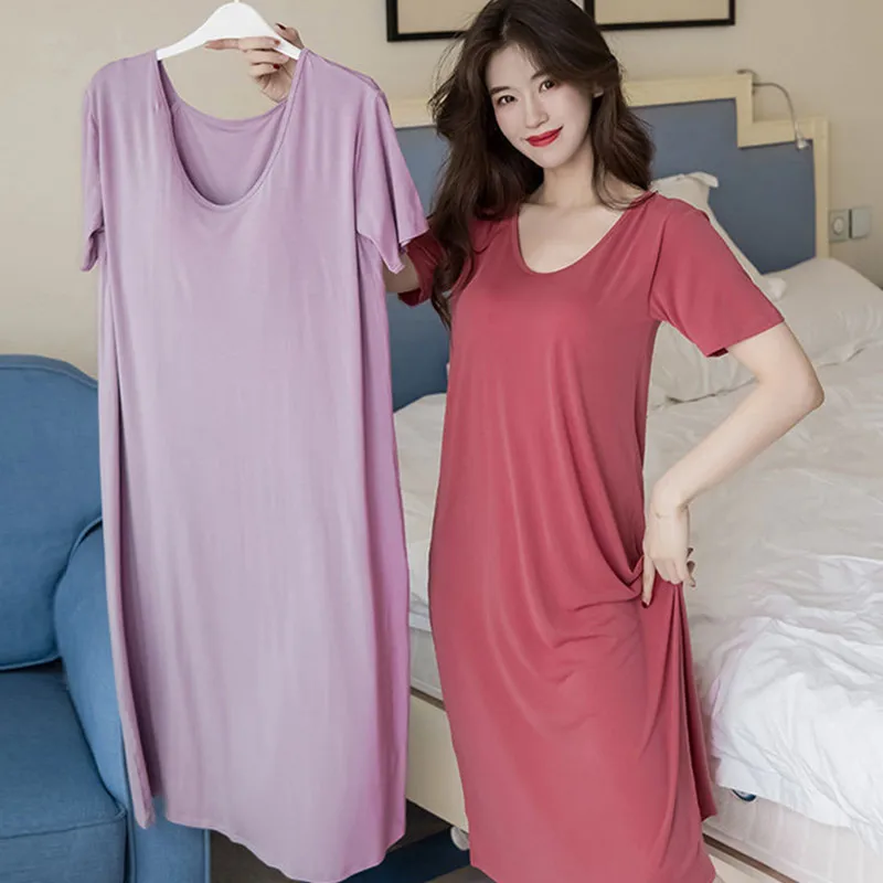 Yasuk Summer Fashion Women's Casual Nightdress Nightgown Pajamas Set Short Sleeves Solid Loose
