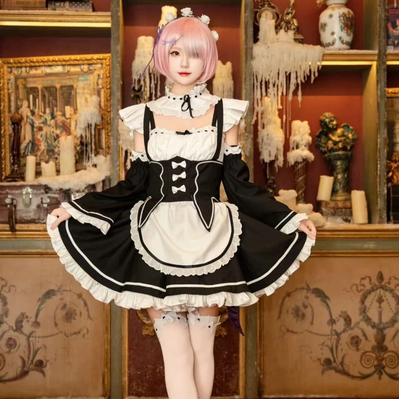 Фото Аниме Ram Rem Косплей Костюм Re Zero Starting Life in Another World Костюм Горничной Лолита Платье Вечерние Ролевые Игры Наряды Карнавал №4
