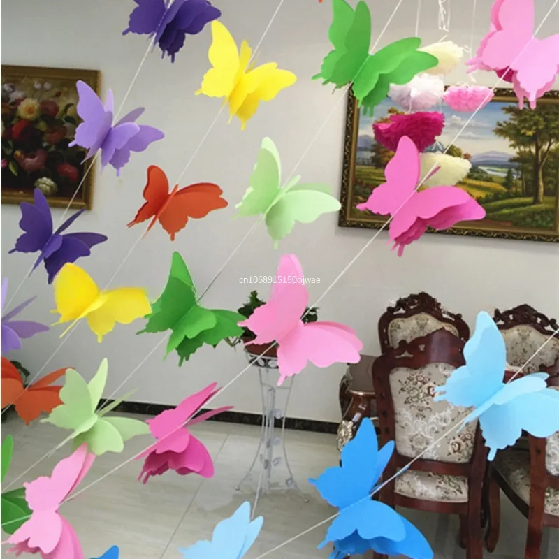 Новая 3D бумажная гирлянда с днем рождения и бабочкой флаг для гостиной сада
